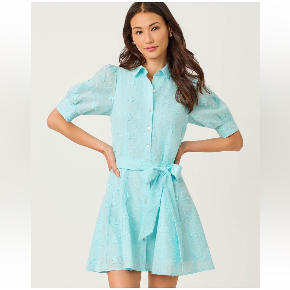 NWT Lilly Pulitzer Larkyn Shirtdress Day Dream Blue Monarch Embroidered 6